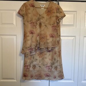 Vintage Miss Dorby Top Skirt Set Yellow Crinkle Floral Fairy 12P Maxi Cottage